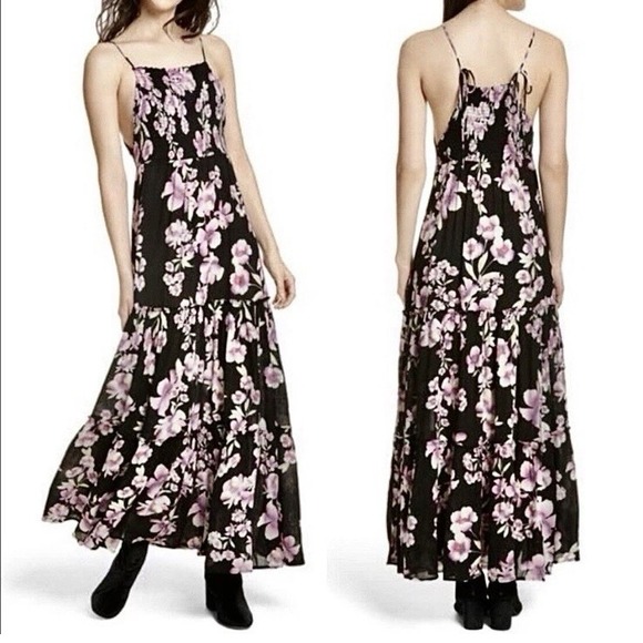 Free People Dresses & Skirts - Free People Intimately Garden Party Floral Maxi Black Dress Pink Floral Print XS